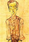 Egon Schiele Famous Paintings - Portrait with an open mouth